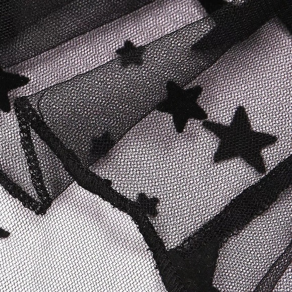 Black Mesh Stars Top See Through - Picture 3 of 3